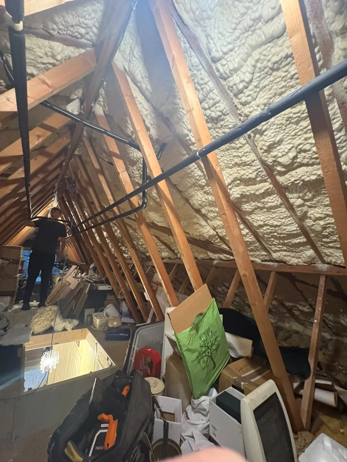 Loft before spray foam removal