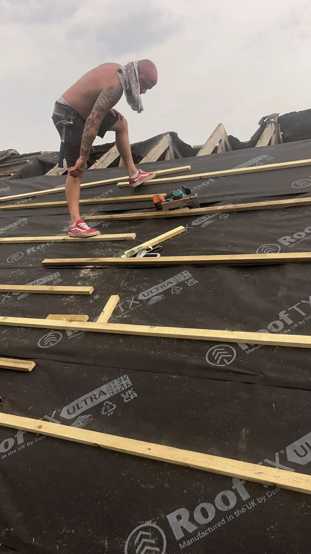 New battens installed over fresh membrane